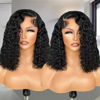 Perruques Lace Front Abordables en Cheveux Humains Brésiliens, Courtes Bob, Afro Kinky Curly, avec Dentelle Frontale HD pour Femmes Noires