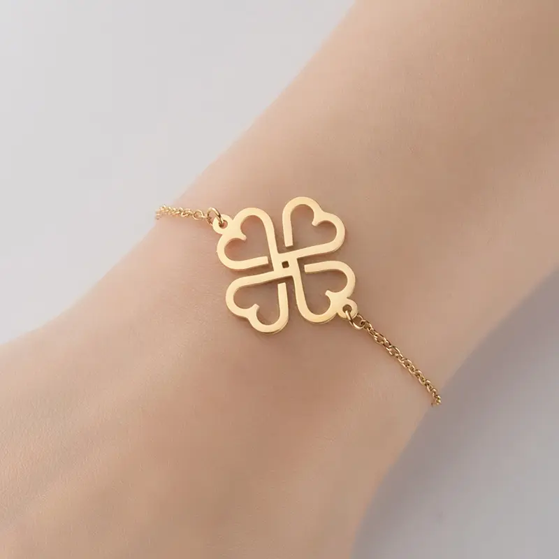 18K Gold Plated Fashion Life Tree Flower Charm Bracelet Stainless Steel Personality Geometric Pattern Men's and Women's Bracelet