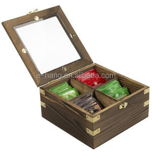 OEM Vintage Dark <strong>Brown</strong> Burnt Wood Tea Bag <strong>Storage</strong> <strong>Box</strong> with Lid Tea Boxes 4 compartment Wooden Tea <strong>Storage</strong> Organizer Tin <strong>Box</strong> - Product Image 1
