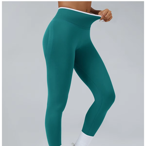<span class=keywords><strong>Legging</strong></span> de yoga taille haute sans couture pour <span class=keywords><strong>femme</strong></span>, effet galbe fessier, séchage rapide, taille élastique, en lin uni, idéal pour la course et les sports de plein air - Product Image 1