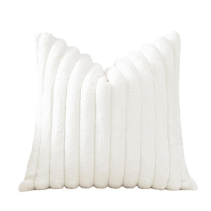 Funda de Cojín Cuadrada Blanca de Felpa Acanalada Estilo Nórdico Extraíble para Decoración de Sala de Estar/Sofá - Product Image 5