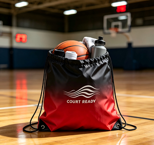 Court Ready Drawstring Backpack Large Capacity Polyester Gym Bag Red <b>Black</b> Gradient Logo Print Unisex Sport Carry Bag - Product Image 1
