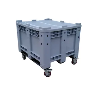 HDPE Solid Stacking industry plastic pallet box with wheels