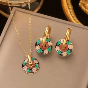 Custom bohémien New Palace stile retrò in acciaio al titanio orecchino collana di gioielli Set di colori gocciolanti ad olio <span class=keywords><strong>pittura</strong></span> <span class=keywords><strong>antica</strong></span> - Product Image 4