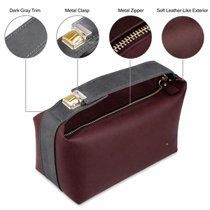 Pochette de maquillage imperméable en cuir PU marron, texture <span class=keywords><strong>Crazy</strong></span> Horse, avec sangle grise et fermoir en laiton, organiseur de voyage - Product Image 3