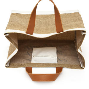 에코 친화적 인 대형 레트로 맞춤형 노란색 대마 삼베 토트 쇼핑백 가죽 핸드 헬드 캔버스 황마 토트 백 로고 - Product Image 6