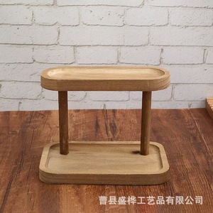 Double Layer Solid Wood <b>Shelf</b> Rectangle Jewelry Storage Rack For <b>Bedroom</b> Decor Aromatherapy Perfume Plant Stand Durable - Product Image 1