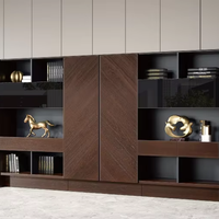 Armoire de classement exécutive avec portes en bois foncé, étagères ouvertes et tiroirs pour le rangement commercial des bureaux