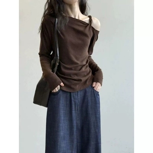 T-shirt Chic Asimmetrica a Maniche Lunghe con Spalle Scoperte, Camicetta Estiva Nuova e Unica, Abbigliamento <span class=keywords><strong>Donna</strong></span> Best-Seller - Product Image 3