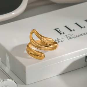 Geometric Gold Stainless Steel <b>Ring</b> Irregular Spiral Design Unisex Fashion Jewelry - Product Image 3