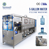 Machine industrielle automatique Sunswell pour le lavage, le remplissage et le bouchage de bouteilles de boissons de 5 gallons, avec moteur PLC, pompe électrique 220V/380V