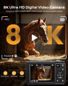 SONIDA Cámara <span class=keywords><strong>de</strong></span> <span class=keywords><strong>Video</strong></span> SLR Profesional 8K <span class=keywords><strong>de</strong></span> Alta Calidad <span class=keywords><strong>con</strong></span> <span class=keywords><strong>Zoom</strong></span> Digital 16x, Pantalla Dual, Tarjeta TF <span class=keywords><strong>de</strong></span> 256GB para Fotografía - Product Image 2