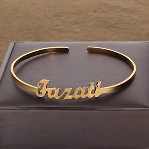 <span class=keywords><strong>Pulsera</strong></span> de Acero Inoxidable Personalizada con Nombre en Letras Inglesas, Bañada en <span class=keywords><strong>Oro</strong></span>, Diseño Abierto, Certificación CE ROHS, para <span class=keywords><strong>Hombre</strong></span>, Regalos para Días Festivos - Product Image 3