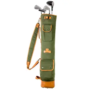 Özel Vintage tuval ve deri Golf çantası Golf kulübü kollu çanta omuz askısı ile Golf taşıma torbaları
