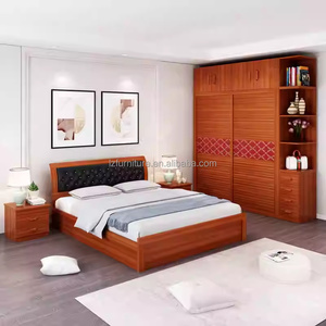 Ensembles complets de meubles de chambre en bois massif personnalisables et abordables avec lit, armoire, table de chevet et coiffeuse pour appartements - Product Image 1