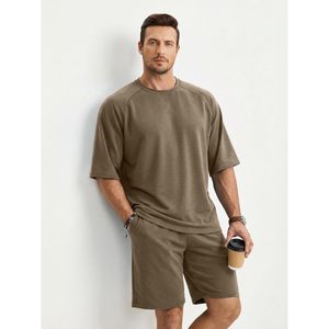 FOXA Mens Casual Oversized Short <b>Set</b> 2 Piece Summer Outfit Raglan Sleeve T-Shirt And Shorts Tracksuit Breathable Cotton - Product Image 2
