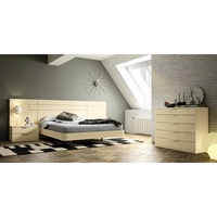 Ensemble de meubles de chambre à coucher en bois avec tête de lit de rangement, table de chevet, commode, miroir et tiroirs