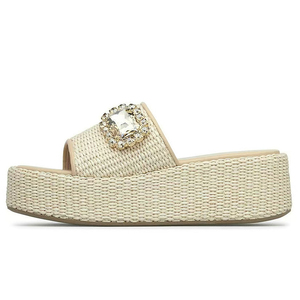 Big Women's Thick Sole Round Open Toe <b>Slides</b> Flat Casual Braided Upper Sandals Slippers <b>Large</b> Size 46 Wedge Shoes - Product Image 2
