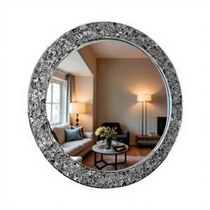 Miroir mural en verre moderne, unique, élégant, classique, vintage, personnalisé, cadre décoratif en mosaïque bleu et blanc, fait à la main - Product Image 1