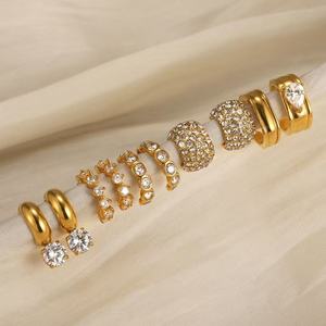 Zircon <strong>Statement</strong> Waterproof 18K Gold Plated Non Tarnish Free Stainless Steel Stud Hoop Fashion Jewelry <strong>Earrings</strong> for Woman 2025 - Product Image 1