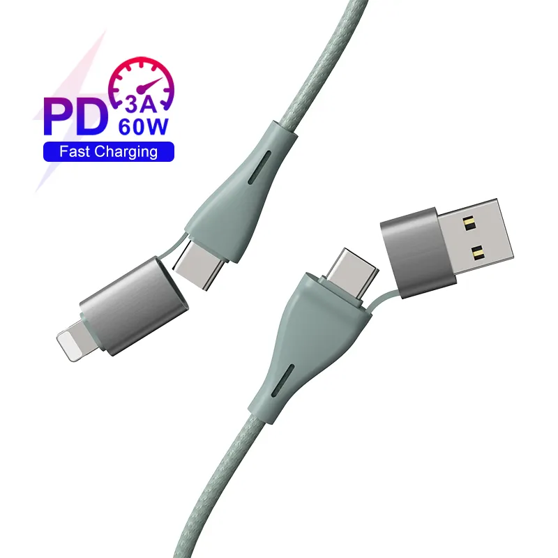 new products cotton braided 4 in 1 usb cable 60W 20W Fast Charging Usb Charger Cable With PD Cable Data Transmission For iPhone