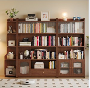 Estantería Clásica de Madera de Caucho con Puertas de Vidrio Changhong y Almacenamiento con Cajones 335 # - Product Image 1