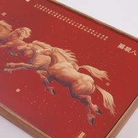 Huit chevaux au galop en laiton et bois, style zen, décoration rectangulaire pour bureau, salon, cadeau haut de gamme pour promotion ou nouvel emménagement