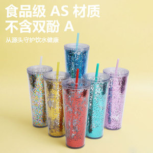 Shang Kou Ai 26oz Double Wall Glitter Straw Cup Bpa Free Portable Water Bottle For Party Gift - Product Image 4