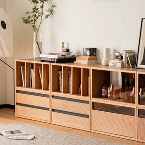 Estantería de Madera Maciza para Sala de Estar, Mueble para TV, Estilo Nórdico, Madera de Cerezo, Mueble Bajo de Almacenamiento, Combinable y Modular - Product Image 2