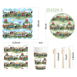 DAMAI Nouveaux Assiettes, Gobelets et Serviettes en Papier Jetables Thème Train et Animaux de la Ferme pour Fêtes et Célébrations d'Anniversaire - Product Image 4