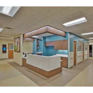 Fondo con acabado blanco encantador, diseño de iluminación, mármol artificial, fotos, mostrador, recepción - Product Image 3