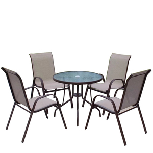 Ensemble <span class=keywords><strong>de</strong></span> mobilier <span class=keywords><strong>de</strong></span> salle à manger d'extérieur moderne et durable en fer, avec <span class=keywords><strong>table</strong></span> <span class=keywords><strong>pliable</strong></span>, parasol à colonne centrale et coussin imperméable pour cour et villa - Product Image 5