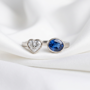 Luxury Fine Jewelry Toi-et-Moi Lab Grown Blue Sapphire Heart-Shaped Diamond Bezel Setting Wedding Party <b>Ring</b> in 14KT Gold - Product Image 1