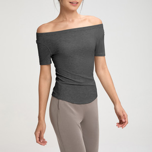 Haut de yoga SUHE TS-011 à manches courtes et épaules dénudées, 100 % modal, séchage rapide, couleur unie, vêtements de sport pour femmes, en stock - Product Image 1
