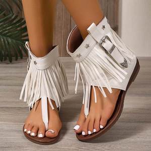 Sandalias Planas con Borlas y Punta Abierta para Mujer, Tallas Grandes, Estilo Romano Occidental, Suela Suave, Ligeras, Combinables con Todo, para Uso Diario - Product Image 6