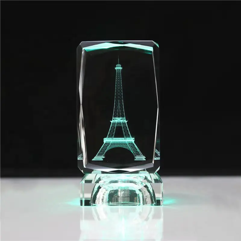 Wholesale 3D Laser Crystal Engraving Crystal Glass Paris Eiffel Tower Model Cube For Home Decoration Souvenir Gifts
