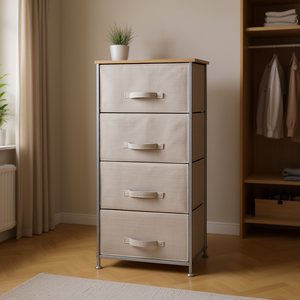 Cómoda de 4 Niveles con Cajones de Tela, Estructura Metálica y Tapa de Madera, Organizador para Sala de Estar, Almacenamiento para Armario, Diseño Minimalista - Product Image 2