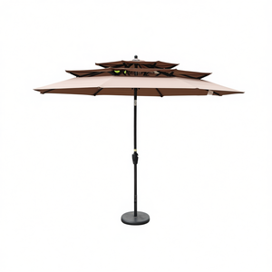 Sombrilla de Patio de 3 Niveles, 9 Pies, con Manivela y Inclinación, Poste de Aluminio, Tela de Poliéster, para Jardín, Terraza o Patio Trasero - Product Image 1