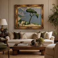 Pintura al Óleo de Paisaje Mediterráneo Vintage sobre Lienzo, Hecha a Mano, Tamaño Personalizado, con Marco Dorado, Arte de Pared para Decoración de Sala de Estar