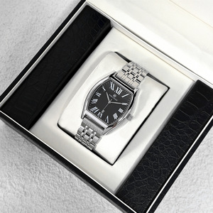 Reloj de pulsera de acero para hombre - popular reloj con correa de cuero impermeable en forma de barril - Product Image 4