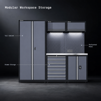Système de rangement d'outils de garage personnalisable avec établi multi-tiroirs et armoires murales