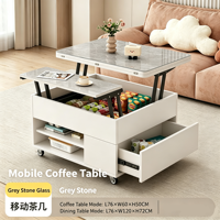 Table basse multifonctionnelle avec plateau en verre relevable, convertible 2-en-1, table d'appoint mobile moderne pour salon et usage domestique