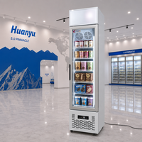 Congélateur vertical mince pour crème glacée, vitrine réfrigérée commerciale pour supermarché avec LED et étagères réglables