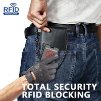 Dompet Kulit Asli Anti-RFID Pria, Dompet Lipat Tipis dengan Rantai, Anti Maling, Dompet Biker dengan Jendela ID