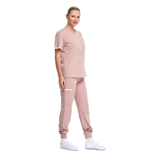 Divise Infermieristiche Personalizzate ZX per Donne, Set Elegante con Maniche Corte e <span class=keywords><strong>Mezza</strong></span> Cerniera Frontale, Top Medico e Pantaloni Jogger - Product Image 3