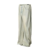 Jeans en denim bleu ciel style américain 11KN pour hommes et femmes, taille mi-haute, vintage, délavé, coupe bootcut, ample, décontracté