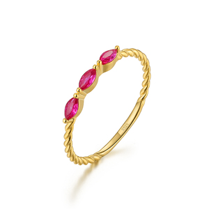 CANNER S925 Sterling <b>Silver</b> INS Geometric Pink Marquise Morganite Twist <b>Band</b> <b>Ring</b> Zircon Step <b>Ring</b> - Product Image 2