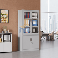 Archivador Metálico con Puerta de Vidrio Transparente, Mueble de Oficina de Acero en Kit, Estantes Ajustables, Almacenamiento de Documentos