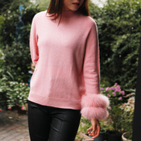 Pull en laine véritable pour femme, cardigan en cachemire doux et chaud avec poignets en fourrure de renard amovibles