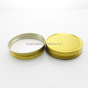 Hotselling hình lục giác mật ong thực phẩm lưu trữ container lọ hình dạng độc đáo 330ml 350ml 680ml lọ thủy tinh với vàng nắp kim loại - Product Image 6